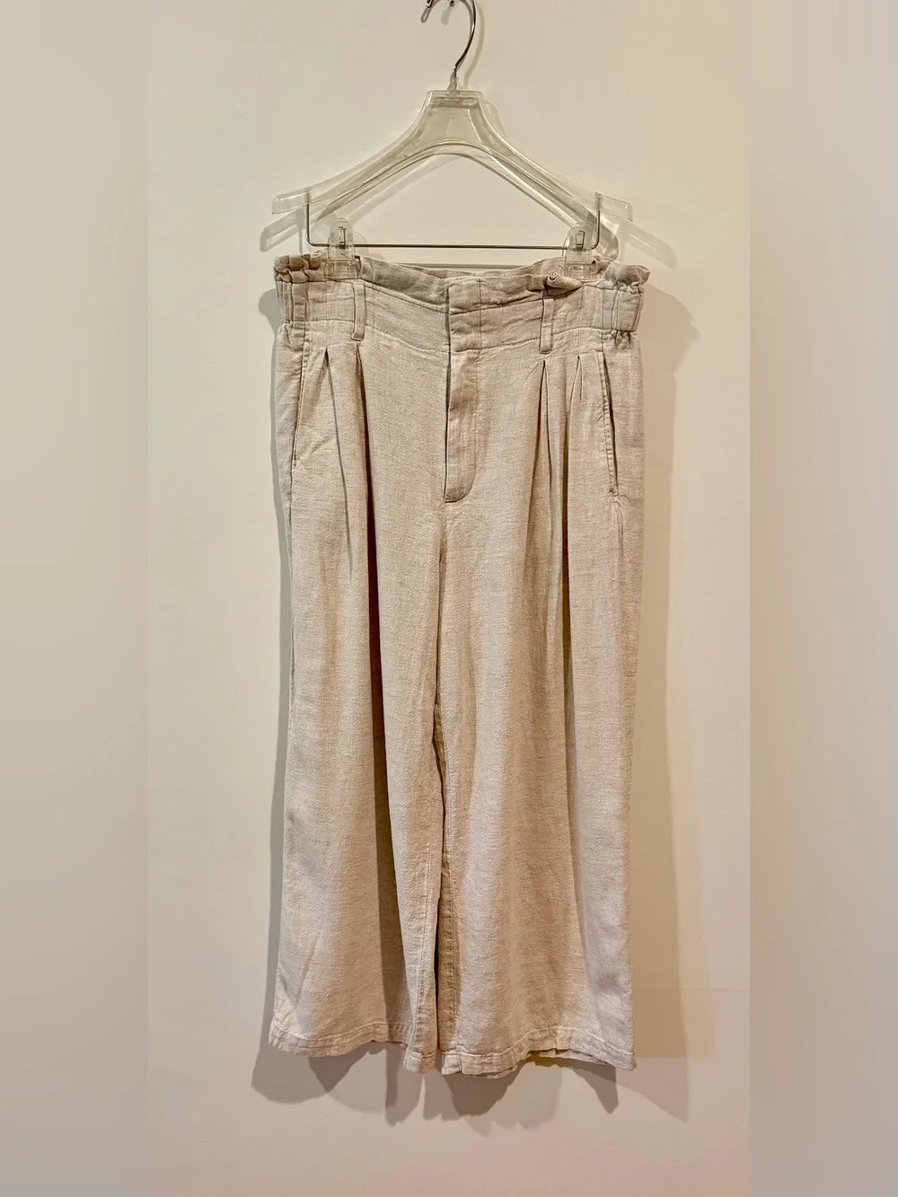 Banana Republic Linen Paperbag Wide Leg Trouser Petite 10 Natural — No Belt